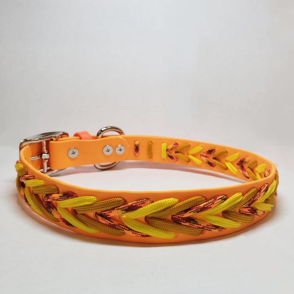 Collier chien BIOTHANE NOIR tressé Paracord Vert fluo/Noir chiné – Provence Animo
